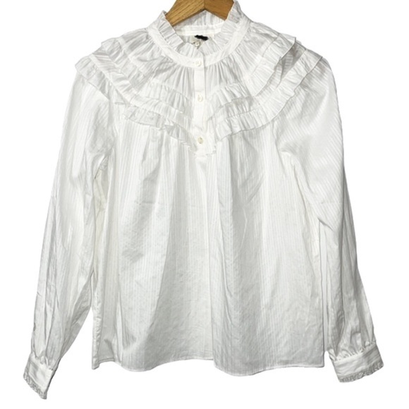 Kate Spade Glen Stripe White Ruffle blouse XS - Picture 4 of 7